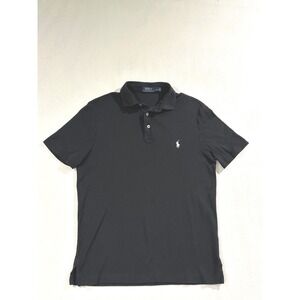 Polo Ralph Lauren Mens Medium Black Short Sleeve Pique Shirt White Pony Logo